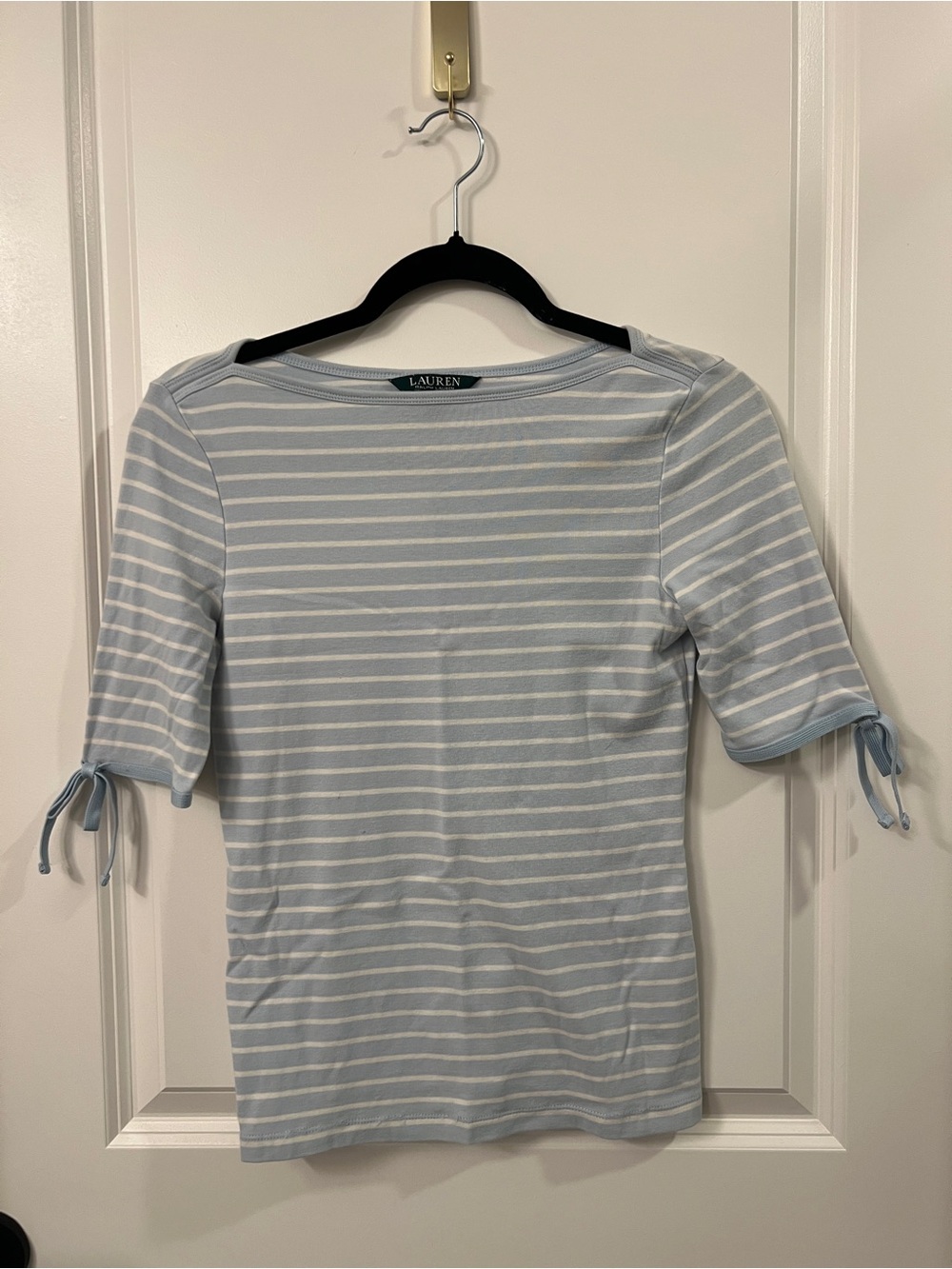 Women’s Light Blue & White Striped Tie-Sleeve Top Ralph Lauren